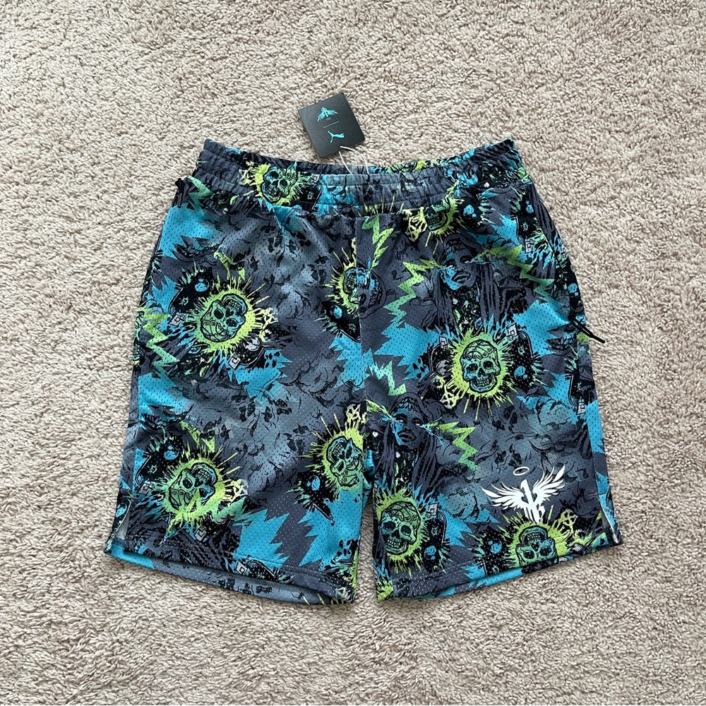 Puma Lamelo Melo Blue Hive AOP Volt Grey Basketball Shorts Size Medium